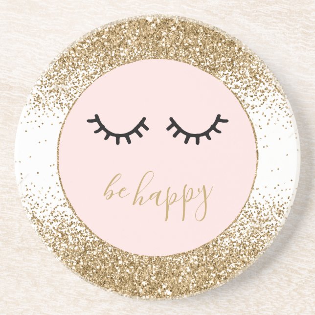 Gold Glitzy Glam Sparkle Glitter Eyelashes Coaster (Front)