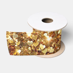 Gold Glitzy Glam Sparkle Hearts Satin Ribbon