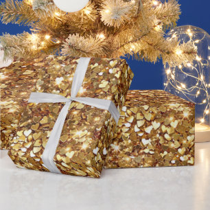 Gold Glitzy Glam Sparkle Hearts Wrapping Paper