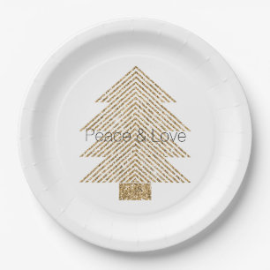 Gold Glitzy Glitter Christmas Tree Paper Plate