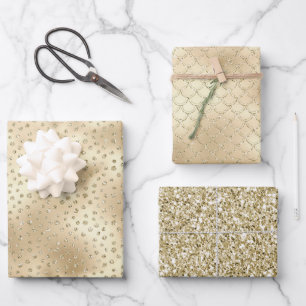 Gold Glitzy Glitter Dots Mermaid Wrapping Paper Sheet
