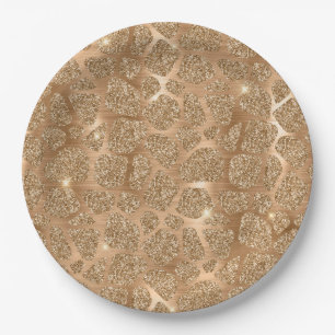 Gold Glitzy Glitter Giraffe Print Paper Plate