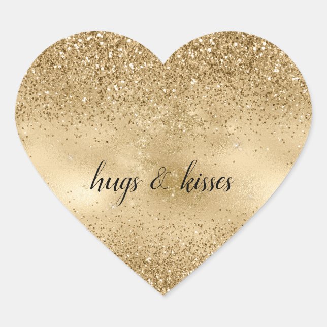 Gold Glitzy Glitter Heart Sticker (Front)