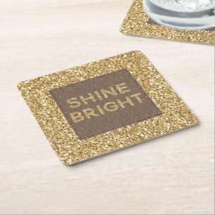 Gold Glitzy Glitter Shine Bright     Square Paper Coaster