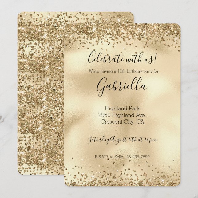 Gold Glitzy Glitter Sparkle Confetti Invitation (Front/Back)