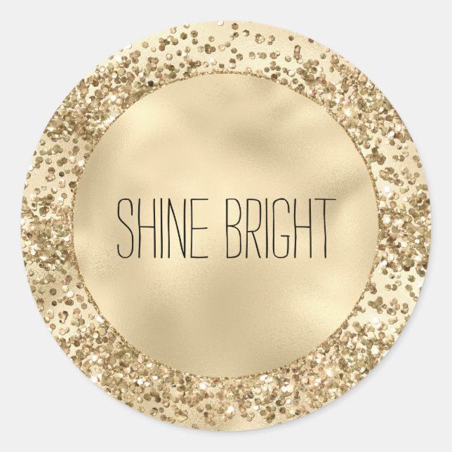 Gold Glitzy Glitter Sparkle Confetti Shine Classic Round Sticker (Front)
