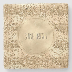 Gold Glitzy Glitter Sparkle Confetti Shine Stone Coaster