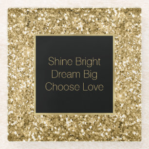Gold Glitzy Glitter Sparkle     Glass Coaster