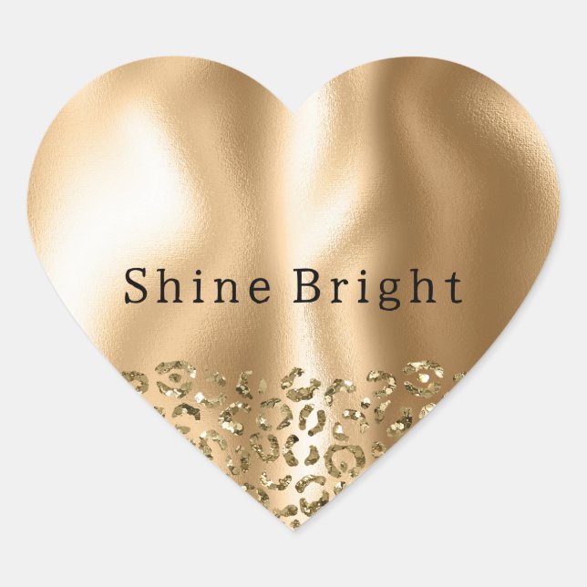 Gold Glitzy Leopard Animal Glam Heart Sticker (Front)