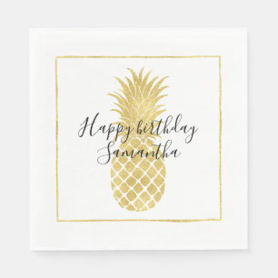 Gold Glitzy Pineapple Birthday Napkin
