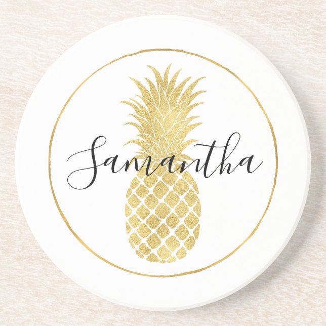 Gold Glitzy Pineapple Coaster (Front)