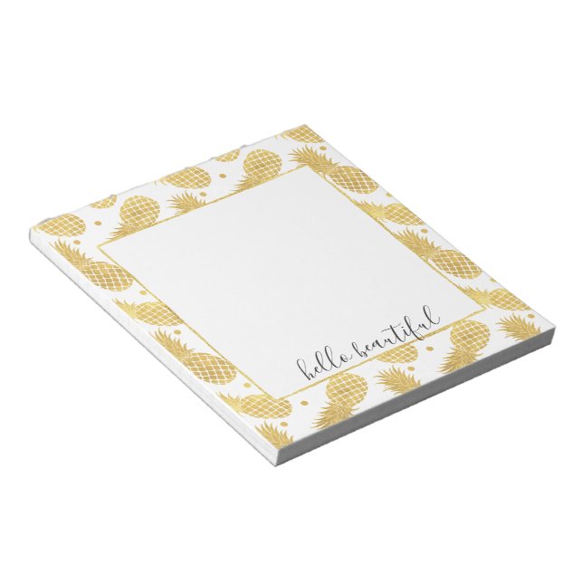 Gold Glitzy Pineapples Notepad (Angled)