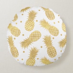 Gold Glitzy Pineapples Round Pillow