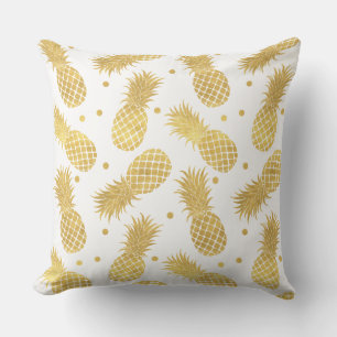 Gold Glitzy Pineapples Throw Pillow