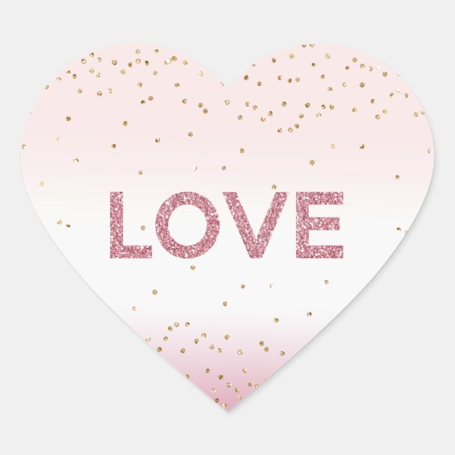 Gold Glitzy Sparkle Confatti Pink Glitter Love Heart Sticker (Front)