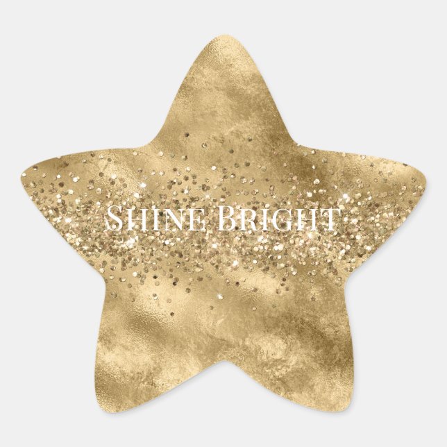 Gold Glitzy Sparkle Glam Glitter Star Sticker (Front)