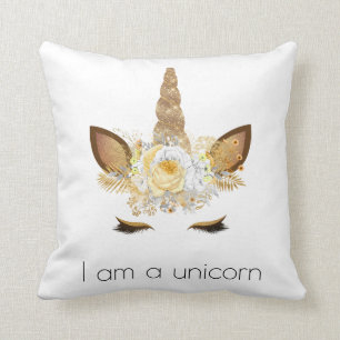 Gold Glitzy Sparkle Unicorn Throw Pillow