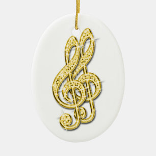 Gold Glitzy Sparkly Diamond Music Notes Ceramic Ornament