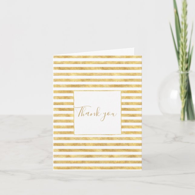 Gold Glitzy Stripes Thank You Card (Front)