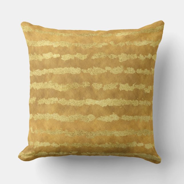 Gold Glitzy Stripes Throw Pillow (Front)