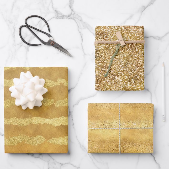 Gold Glitzy Stripes Wrapping Paper Sheet (Front)