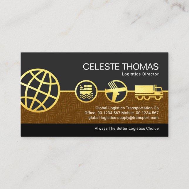 Gold Global Logistics Supply Line Business Card (Front)