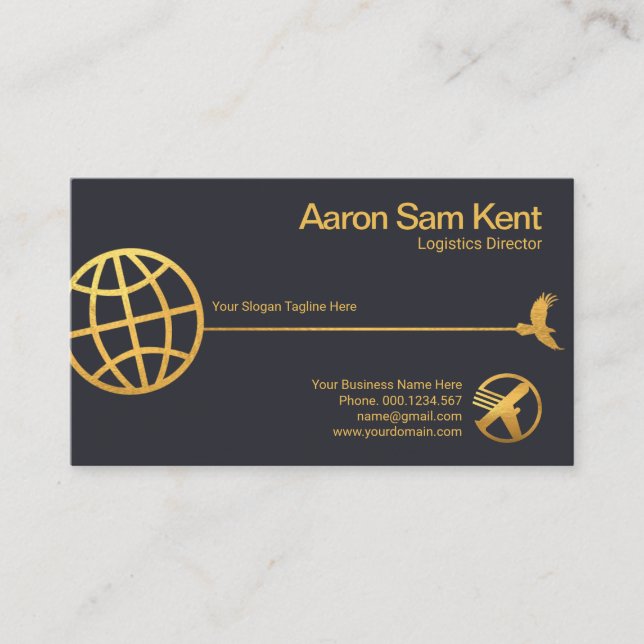 Gold Globe Hawk Supply Line Blue Import Export Business Card (Front)