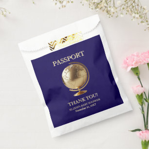 Gold Globe Passport Travel Baby Shower Favour Bag