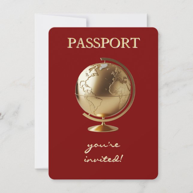 Gold Globe Passport Travel Baby Shower Invitation (Front)