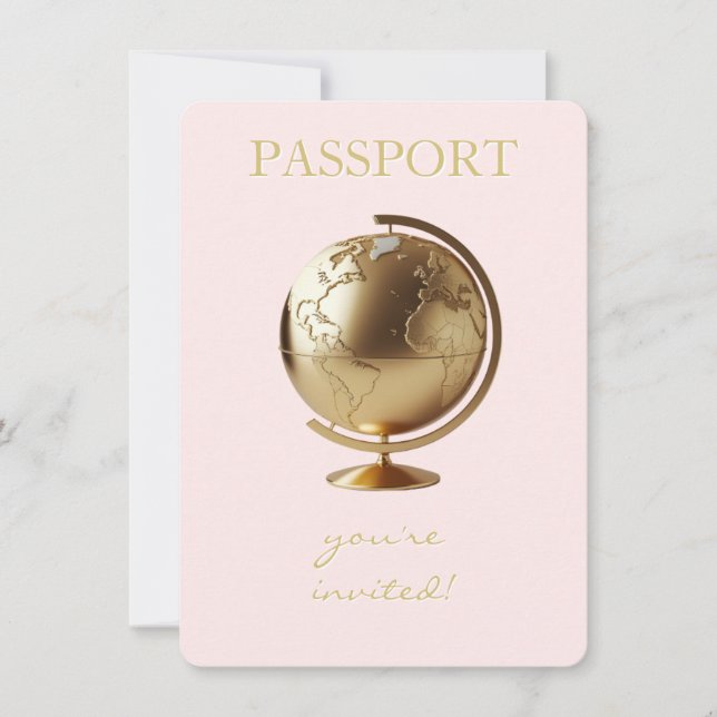 Gold Globe Passport Travel Baby Shower Invitation (Front)