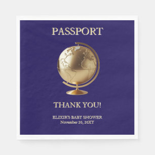 Gold Globe Passport Travel Baby Shower Napkin