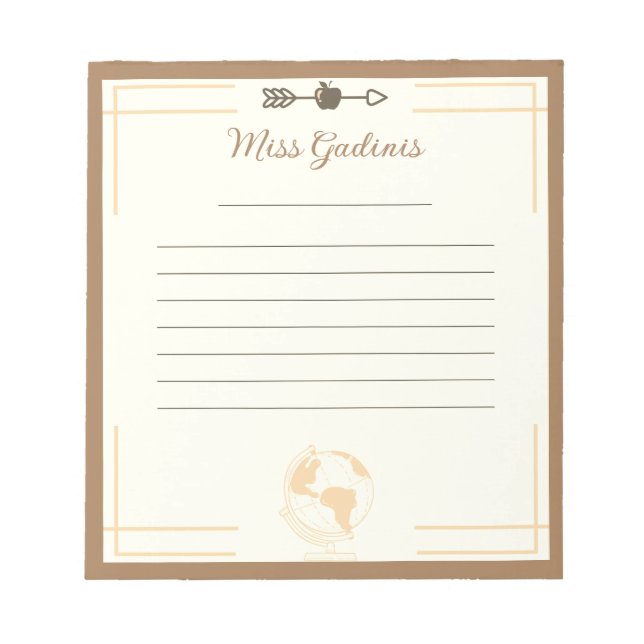 Gold Globe Teacher Notepad (Front)