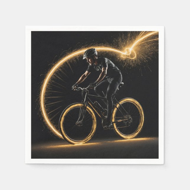 Gold Glow Neon Bike With Light Trails Napkin (Front)
