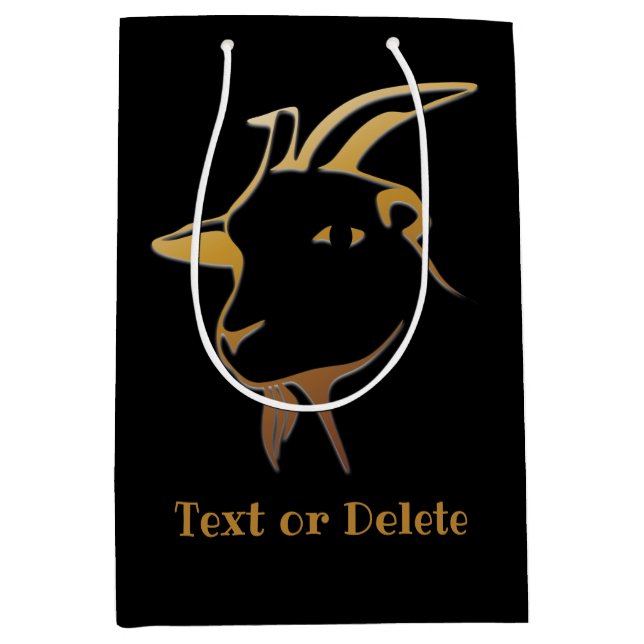 Gold Goat on Black Medium Gift Bag (Front)