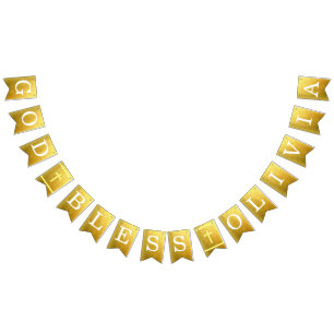 Gold God Bless 6 Letters Name Baptism Communion Bunting Flags