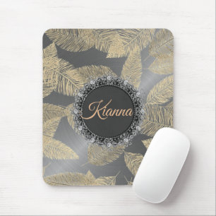 Gold Gold Feathers on Sleek Silver Personalized Mouse Pad