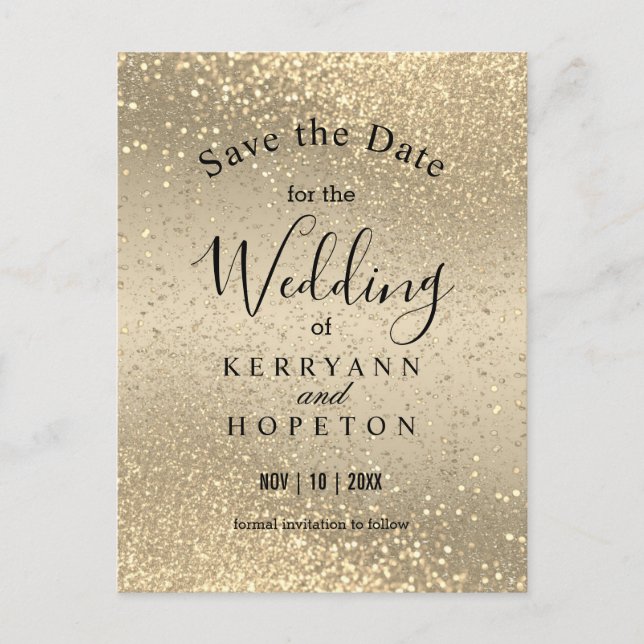 Gold & Gold Glitter - Save The Date Announcement  Postcard (Front)