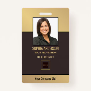 Gold Golden Custom Employee Photo, Bar Code, Logo  Badge