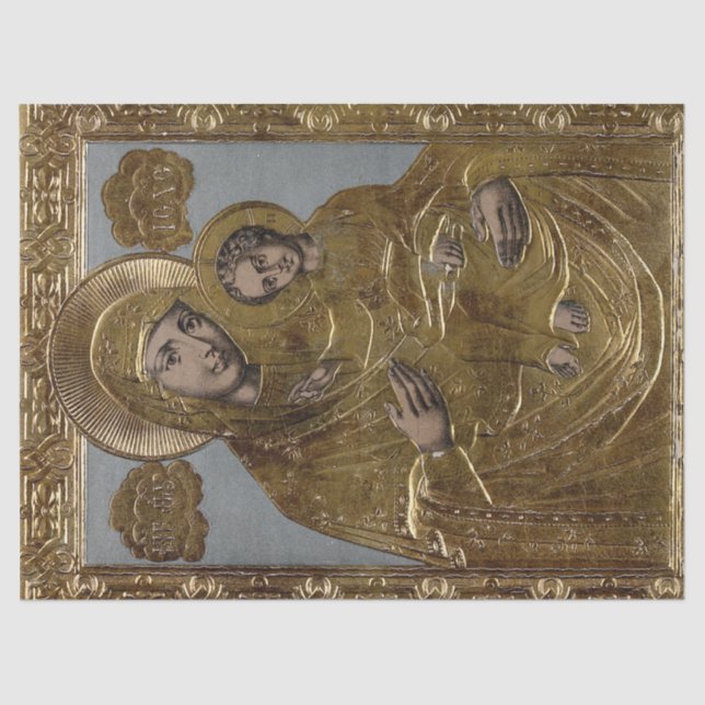 Gold Golden Elegant Mother Mary Baby Jesus Christ Tissue Paper (Front)