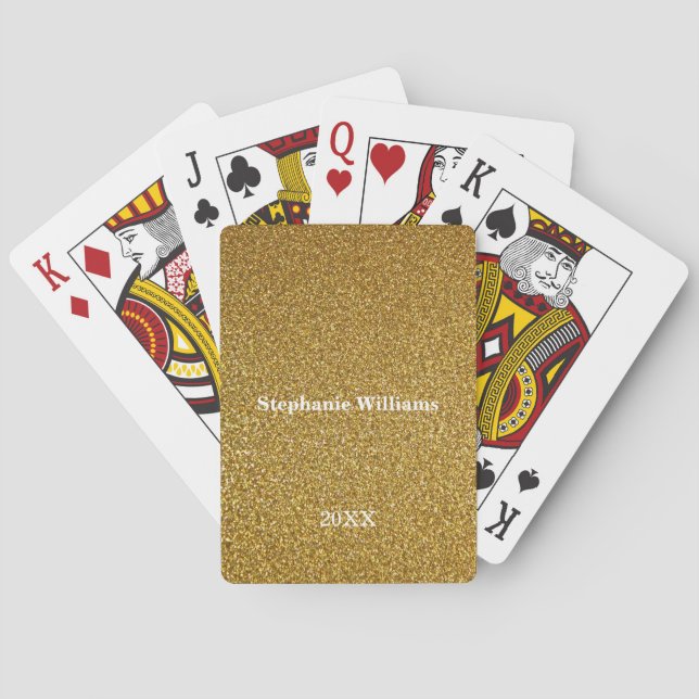 Gold Golden Glitter Custom Name Year Cute Modern Playing Cards (Back)