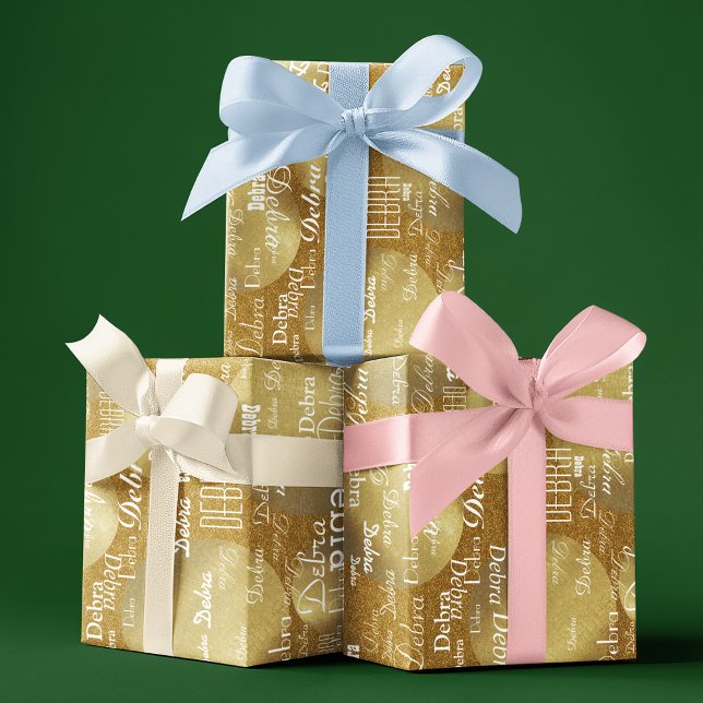 Gold Golden Glitter personalized name pattern Wrapping Paper (Creator Uploaded)