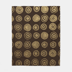 Gold Golden, hand drawn pattern with circles. Abst Fleece Blanket