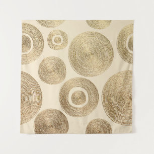Gold Golden, hand drawn pattern with circles. Abst Tapestry