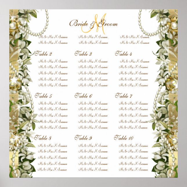Gold golden wedding seating charts (Front)