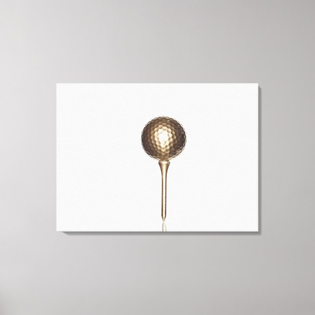 Gold golf ball and tee canvas print (Front)
