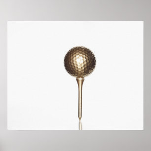 Gold golf ball and tee poster
