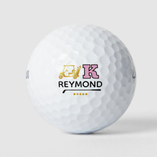 Gold Golf Cart - Bold K Pink Initial Mark  Balls