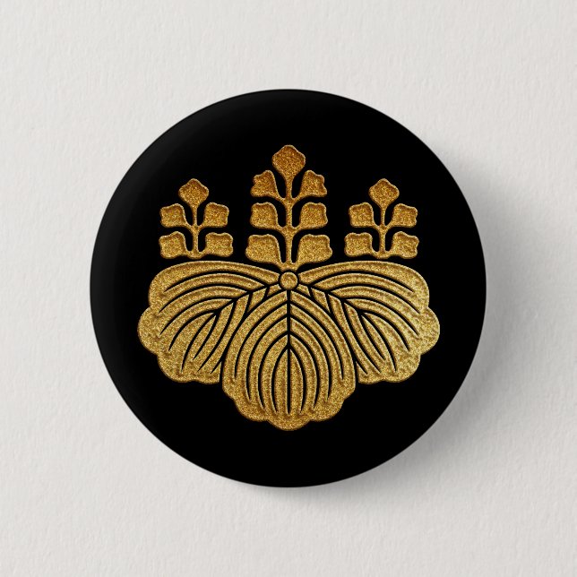 Gold Goshichi Kiri Kamon 2 Inch Round Button (Front)