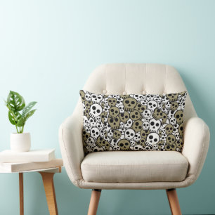 Gold Gothic Skull Pattern Print Lumbar Pillow