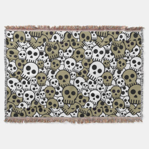Gold Gothic Skull Pattern Print Throw Blanket